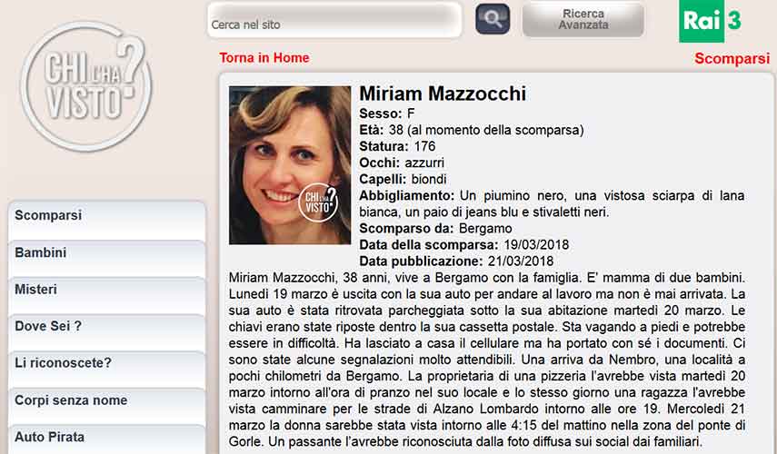 scomparsa miriam mazzocchi scomparsa miriam mazzocchi