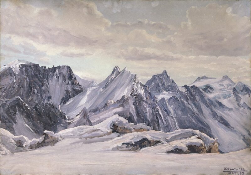 Paolo Punzo Ortles 1962 cm 70x100 olio su tela coll. Banca Popolare di Sondrio scaled La Mostra su Paolo Punzo: "Montagne di Lombardia"