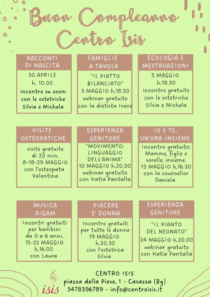 Volantino iniziative 10 anni Centro Isis Casazza, il Centro ISIS compie 10 anni: tante iniziative gratuite per le famiglie