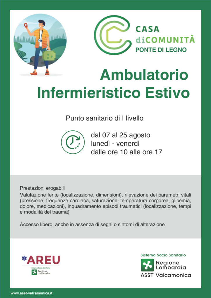 Locandina amb estivo Ponte di legno Apertura ambulatorio infermieristico estivo a Ponte di Legno