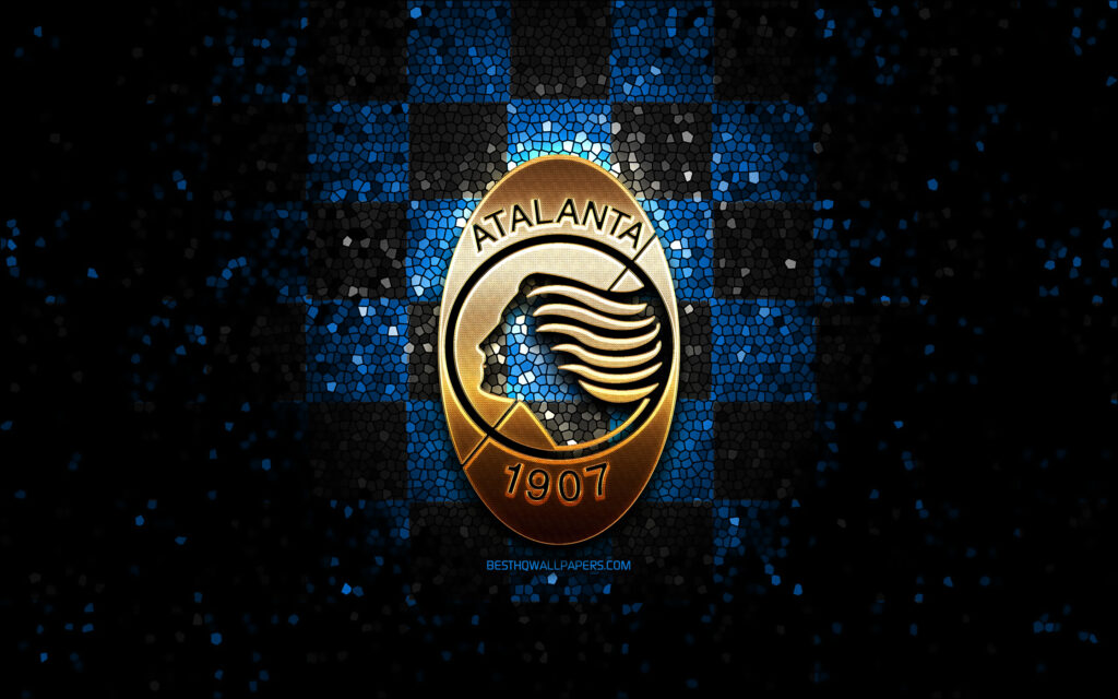 atalanta fc glitter logo serie a blue black checkered background soccer atalanta fc glitter logo serie a blue black checkered background soccer