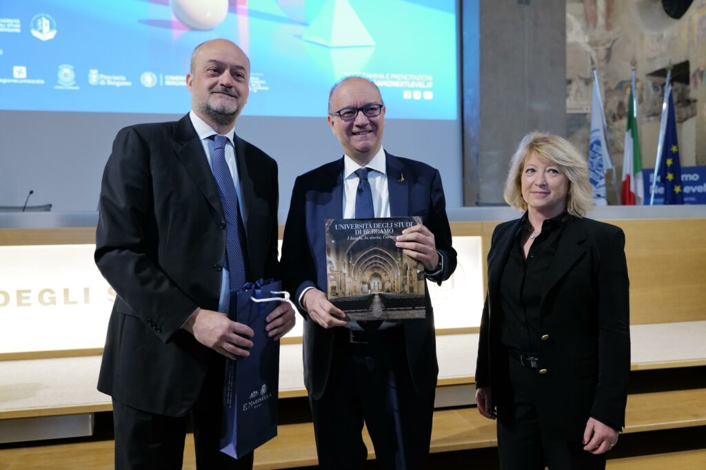 da sx Cavalieri Valditara Bombassei 2 Bergamo Next Level 2024 (UniBG) conclude con un confronto tra Università, ITS Academy e imprese