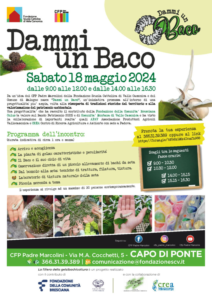 A4 DammiUnBaco 18Mag2024 “Dammi un Baco”, una giornata dedicata alla conoscenza della filiera della gelsibachicoltura
