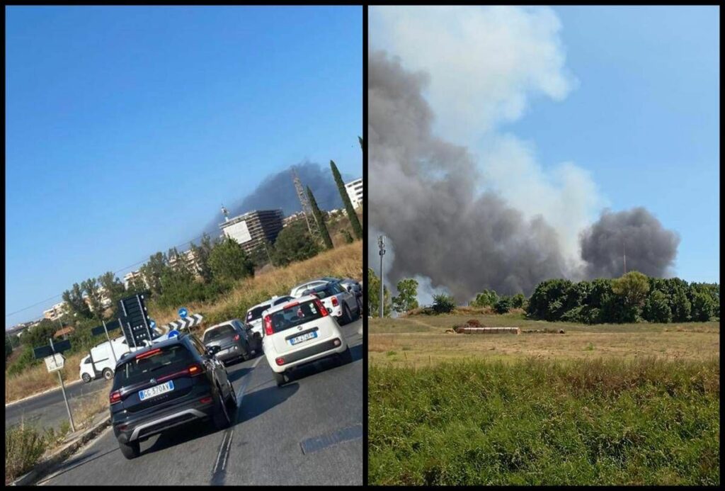 Roma vasto incendio a Piana del Sole fiamme verso laeroporto di Fiumicino