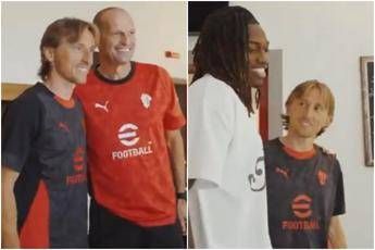 Modric primo giorno al Milan saluta Allegri e parla con Leao Modric primo giorno al Milan saluta Allegri e parla con Leao