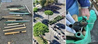 Derby Lazio Roma Olimpico blindato sequestrate mazze e aste con viti e lame Derby Lazio Roma Olimpico blindato sequestrate mazze e aste con viti e lame
