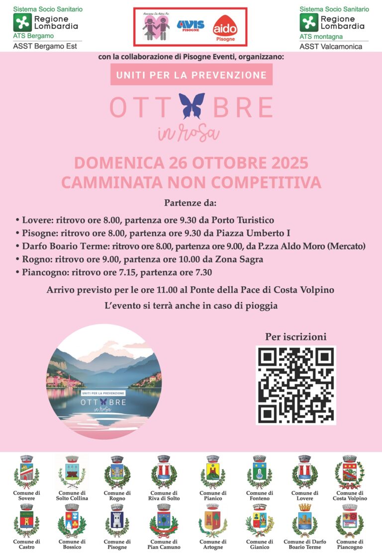 ottobre in rosa 6 10 2025 Camminata in rosa Alto Lago d’Iseo – Uniti per la prevenzione – 26 ottobre