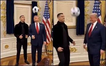 Trump sfida di palleggi con Cristiano Ronaldo il video generato dallAI fa il giro del mondo Trump sfida di palleggi con Cristiano Ronaldo il video generato dallAI fa il giro del mondo