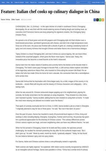 Cina Chef italiano Francesco Sanna fonde sapori italiani e cinesi a Chongqing