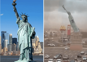 Il vento abbatte la Statua della Liberta ma non quella di New York il video Il vento abbatte la Statua della Liberta ma non quella di New York il video