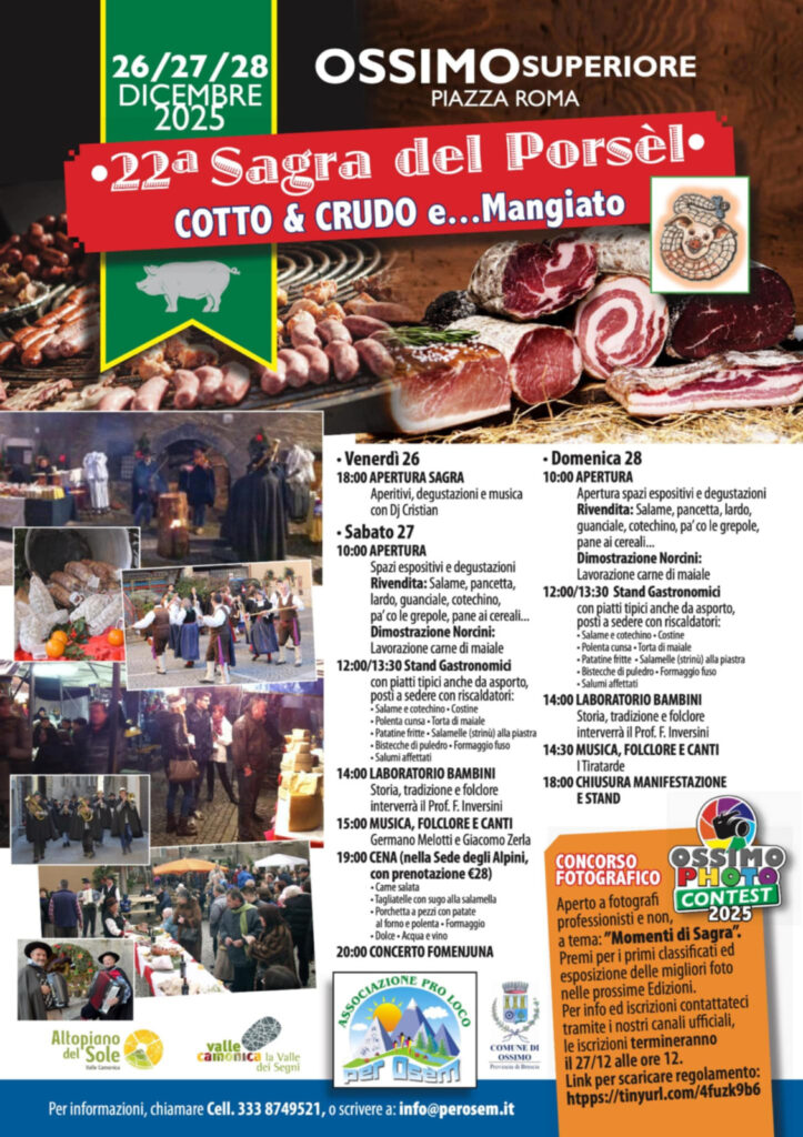 Ossimo Superiore, tutto pronto per la 22ª Sagra del Porsèl tre giorni di tradizioni, sapori e musica