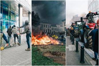 Scontri a Bruxelles migliaia di agricoltori in piazza lancio di pietre sugli edifici del Parlamento europeo