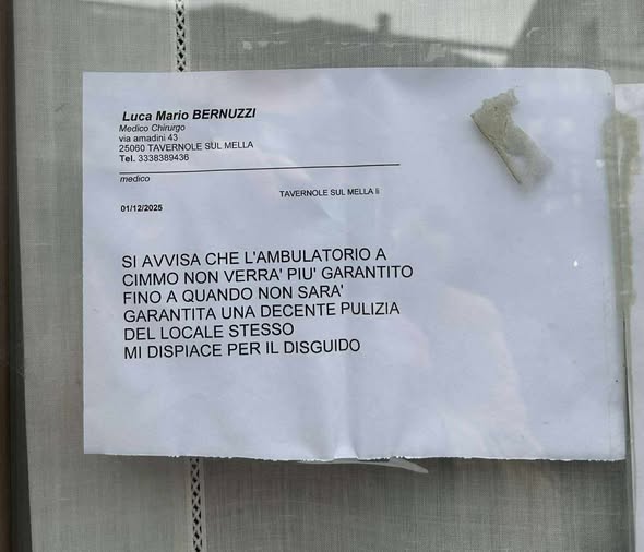 Tavernole sM stop al medico di base a Cimmo Locale non pulito. Pazienti anziani in difficolta