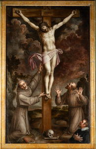 Gesu Cristo crocifisso con San Bernardino da Siena San Francesco dAssisi e il committente Girolamo Zilioli Nembro Gesu Cristo crocifisso con San Bernardino da Siena San Francesco dAssisi e il committente Girolamo Zilioli Nembro