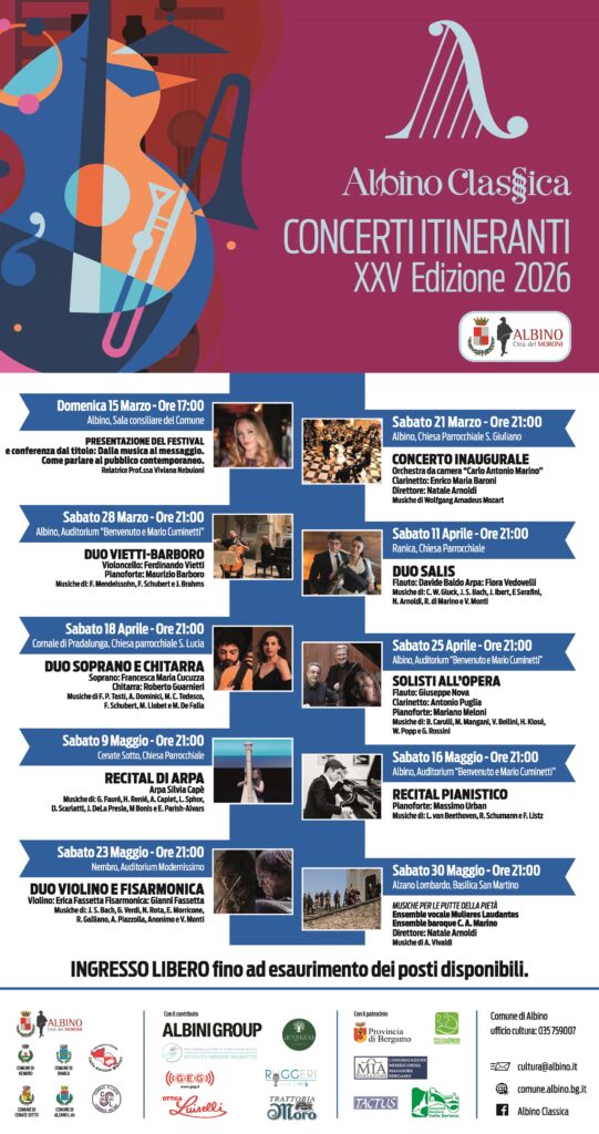 Albino Classica festeggia 25 anni torna la rassegna dei concerti itineranti