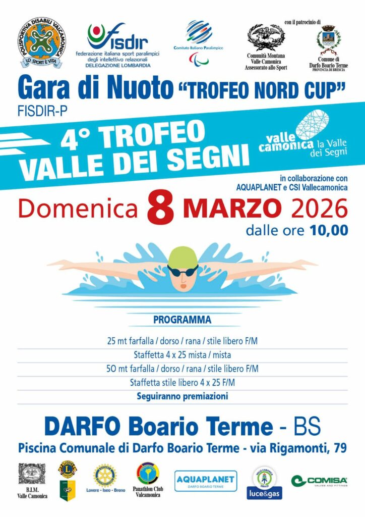 Domenica 8 marzo il 4° Trofeo Valle dei Segni, gara di nuoto valida per il Trofeo Nord Cup