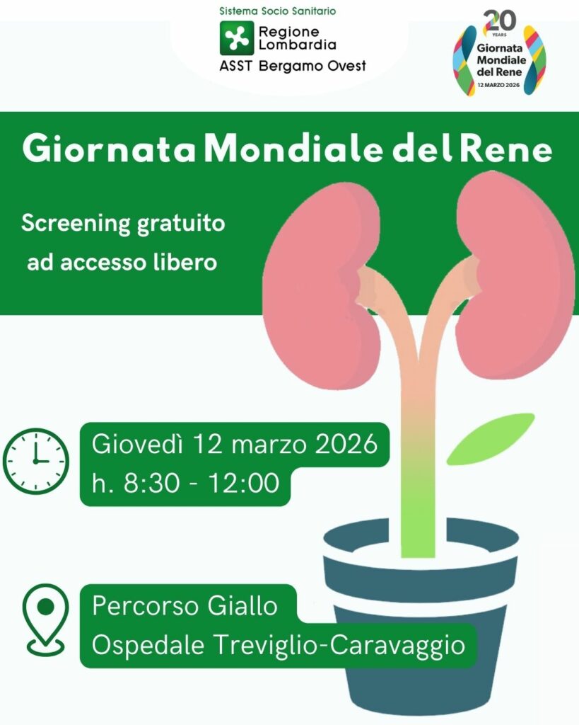 Giornata Mondiale del Rene screening gratuito il 12 marzo all’ospedale di Treviglio