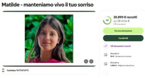 Il sorriso di Matilde diventa un aiuto per tanti bambini la raccolta fondi e gia al 75 Il sorriso di Matilde diventa un aiuto per tanti bambini la raccolta fondi è già al 75%