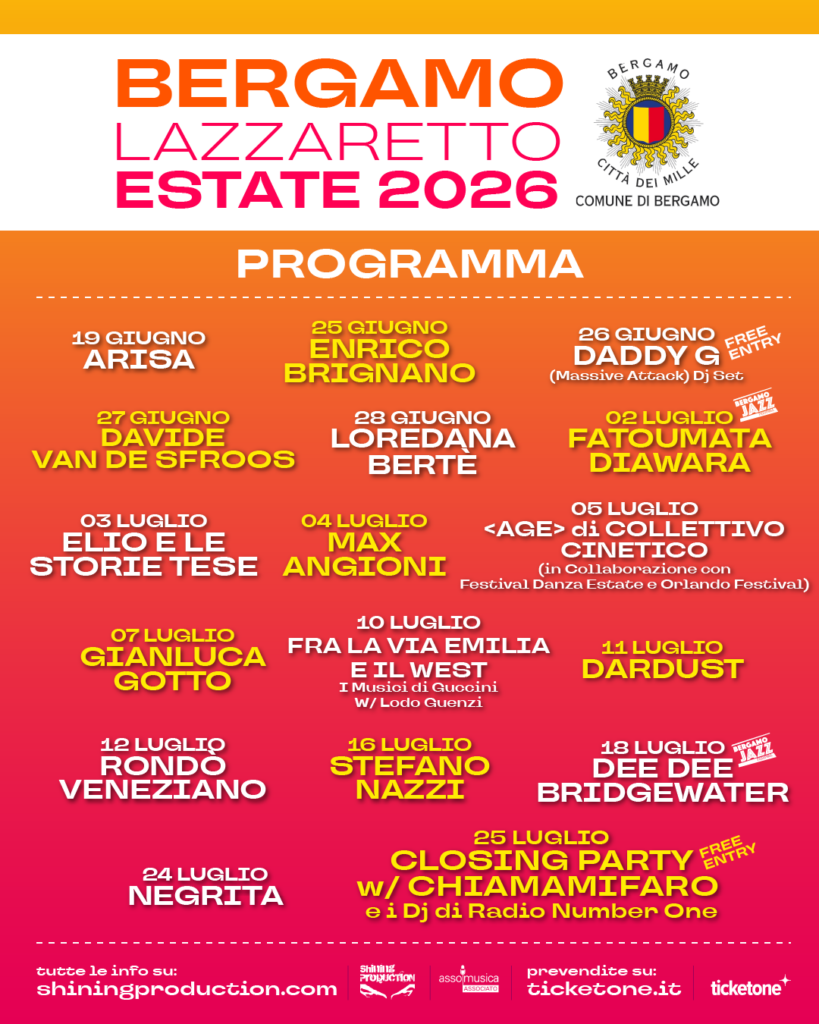 Lazzaretto Estate 2026 a Bergamo concerti, spettacoli e comicità dal 19 giugno al 25 luglio