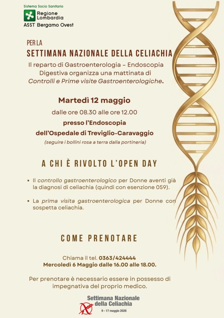 Celiachia e MICI, visite straordinarie il 12 e 13 maggio a Bergamo Ovest come prenotare