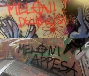 A Firenze scritte choc con minacce a Meloni Sei la prima della lista A Firenze scritte choc con minacce a Meloni Sei la prima della lista
