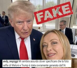 Meloni Trump deputato M5S pubblica selfie. Fratelli dItalia Foto creata con AI magistratura agisca Meloni Trump deputato M5S pubblica selfie. Fratelli dItalia Foto creata con AI magistratura agisca