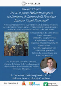 Castione della Presolana, Castellum dedica una serata a San Francesco don Mattia Tomasoni guiderà il viaggio tra storia e arte