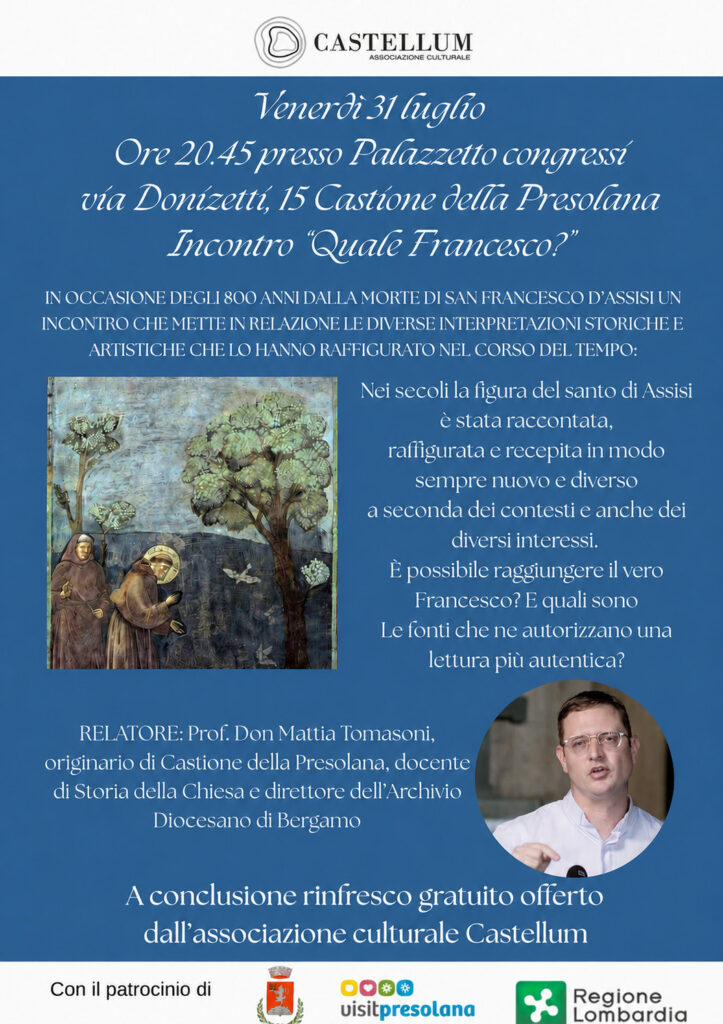 Castione della Presolana, Castellum dedica una serata a San Francesco don Mattia Tomasoni guiderà il viaggio tra storia e arte