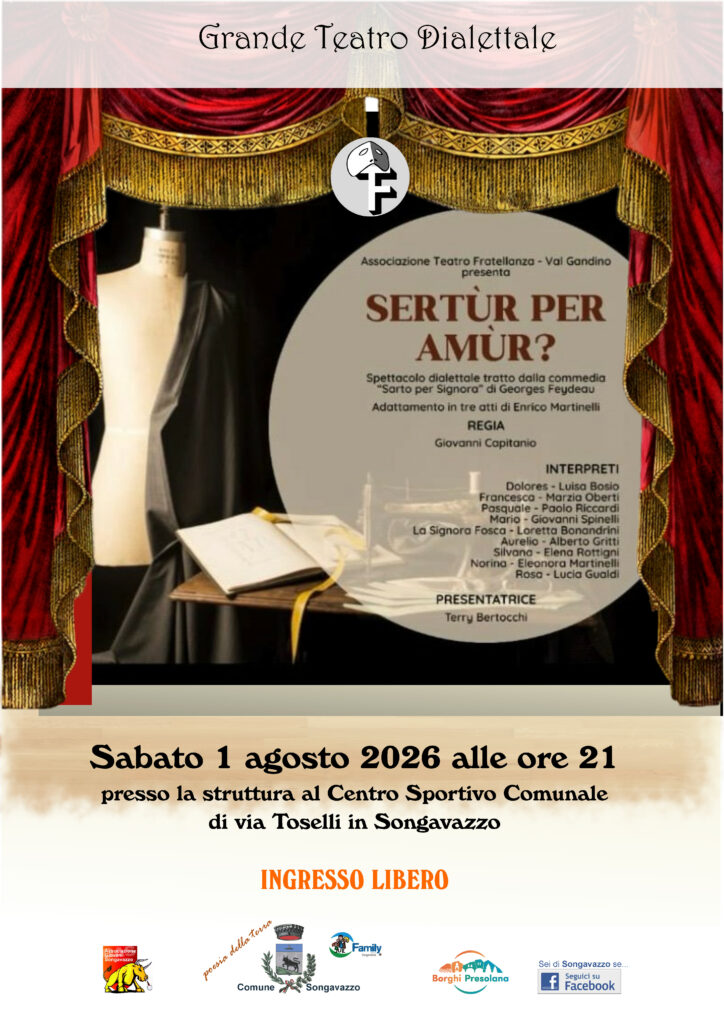 Teatro dialettale a Songavazzo il 1° agosto in scena Sertùr per Amùr con ingresso libero