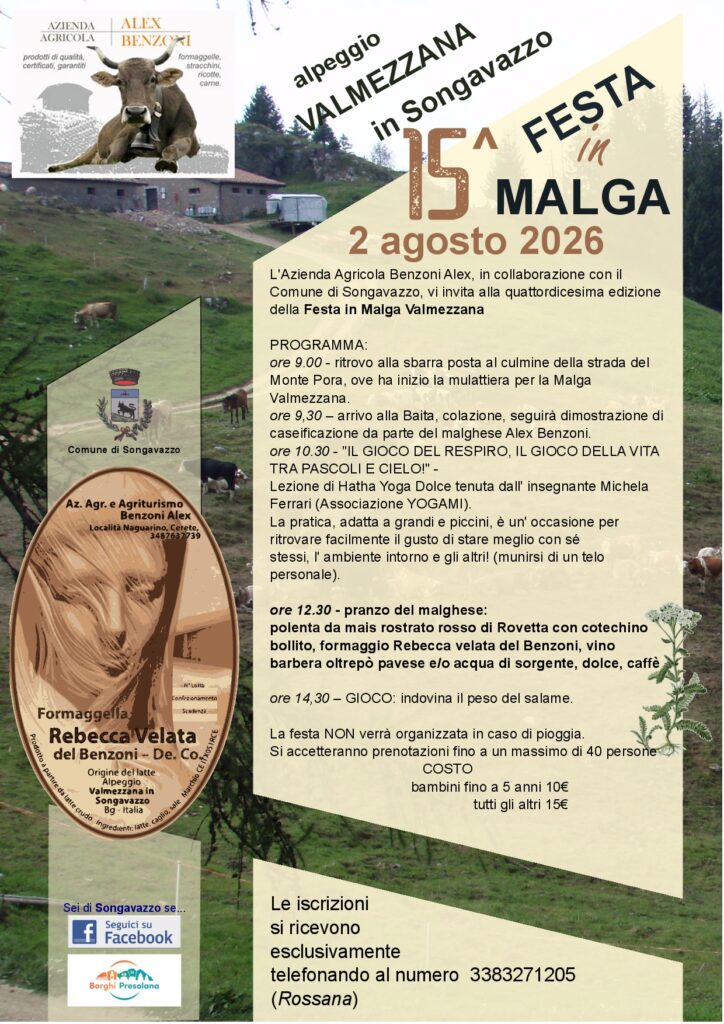 Festa in Malga Valmezzana a Songavazzo: il 2 agosto torna la 15ª edizione tra sapori, natura e tradizioni