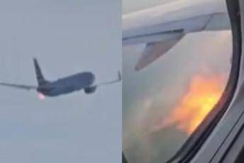 Fiamme da un aereo American Airlines dopo il decollo e atterraggio demergenza Uccelli hanno colpito il motore