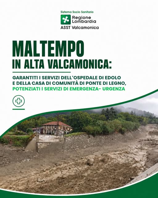 Maltempo in Alta Valcamonica, Ospedale di Edolo operativo potenziate ambulanze e servizi di emergenza