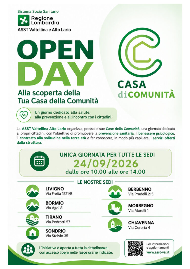 Open Day nelle Case di Comunità di Valtellina e Alto Lario: screening gratuiti il 24 settembre