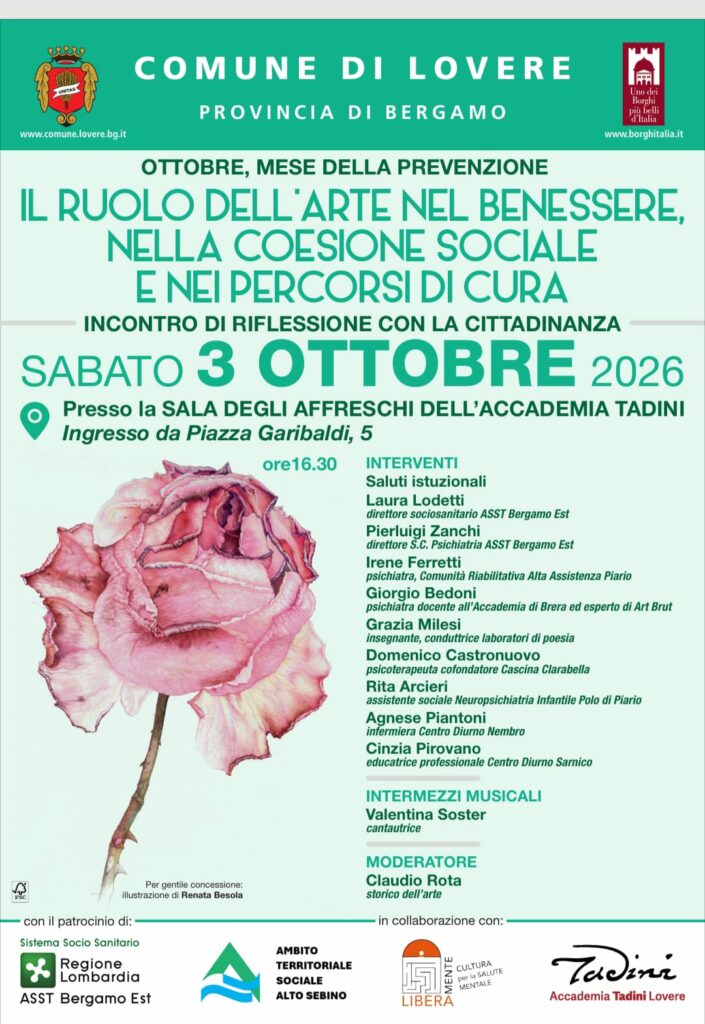 Lovere, arte e salute mentale al centro dell’incontro del 3 ottobre all’Accademia Tadini